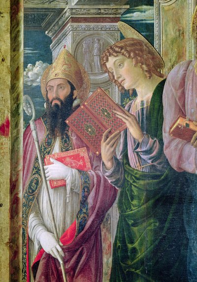 Altaarstuk van St. Zeno van Verona, detail van het linker paneel met de heiligen Johannes de Doper en Augustinus, 1456-60 door Andrea Mantegna